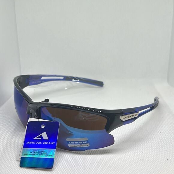 Arctic Blue Mirrored Semi Rimless Sunglasses - Picture 1 of 3